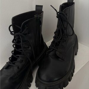 Black Chunky Lace-Up Combat Boots